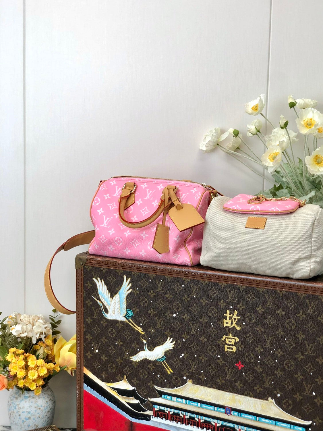 Louis Vuitton Women's Fashion Classic Cherry Blossom Pink Logo Zipper Closure Leather Shoulder Bag Handbags In Small Medium And Large Sizes Crossbody Bag Bags #78657