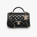 Chanel Mini Classic Handbag With Top Handle Lambskin Diamanté & Gold Metal Black #381896