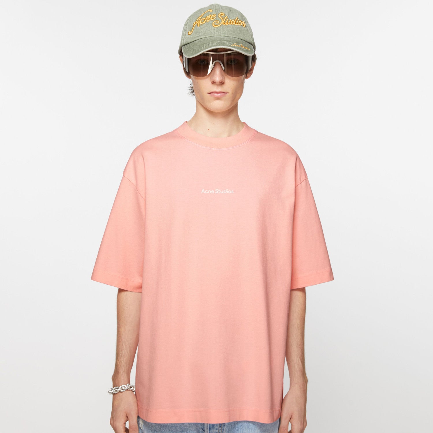 Acne Studios Men's Summer Solid Color Round Neck Pullover Loose Plain Knit Drop Shoulder Letter Short Sleeve T-Shirt #98369