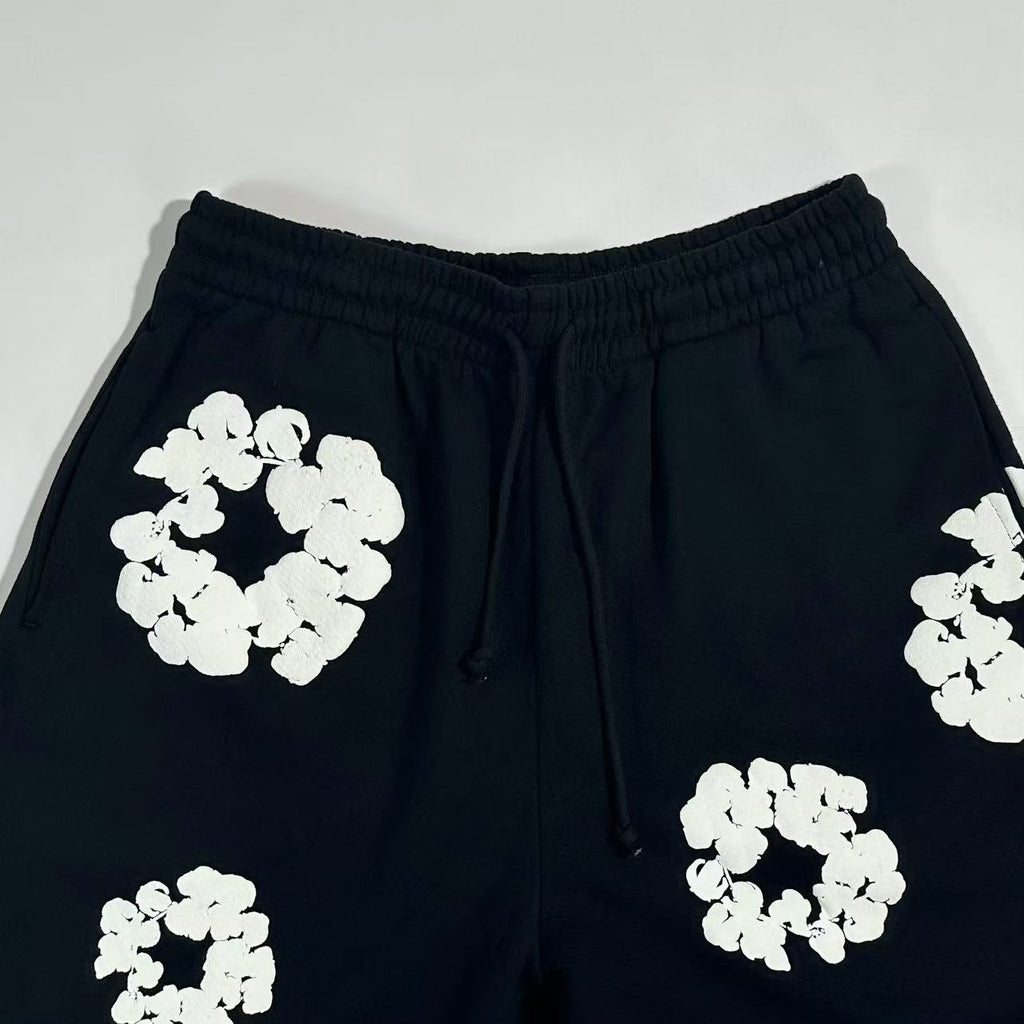 Denim Tears Men's And Women's Spring/fall Fashion Trend Solid Color Elastic Waist Tie Up Cotton Flower Foam Print American High Street Chic Brand Cuffed Sweatpants Long Pants #79536
