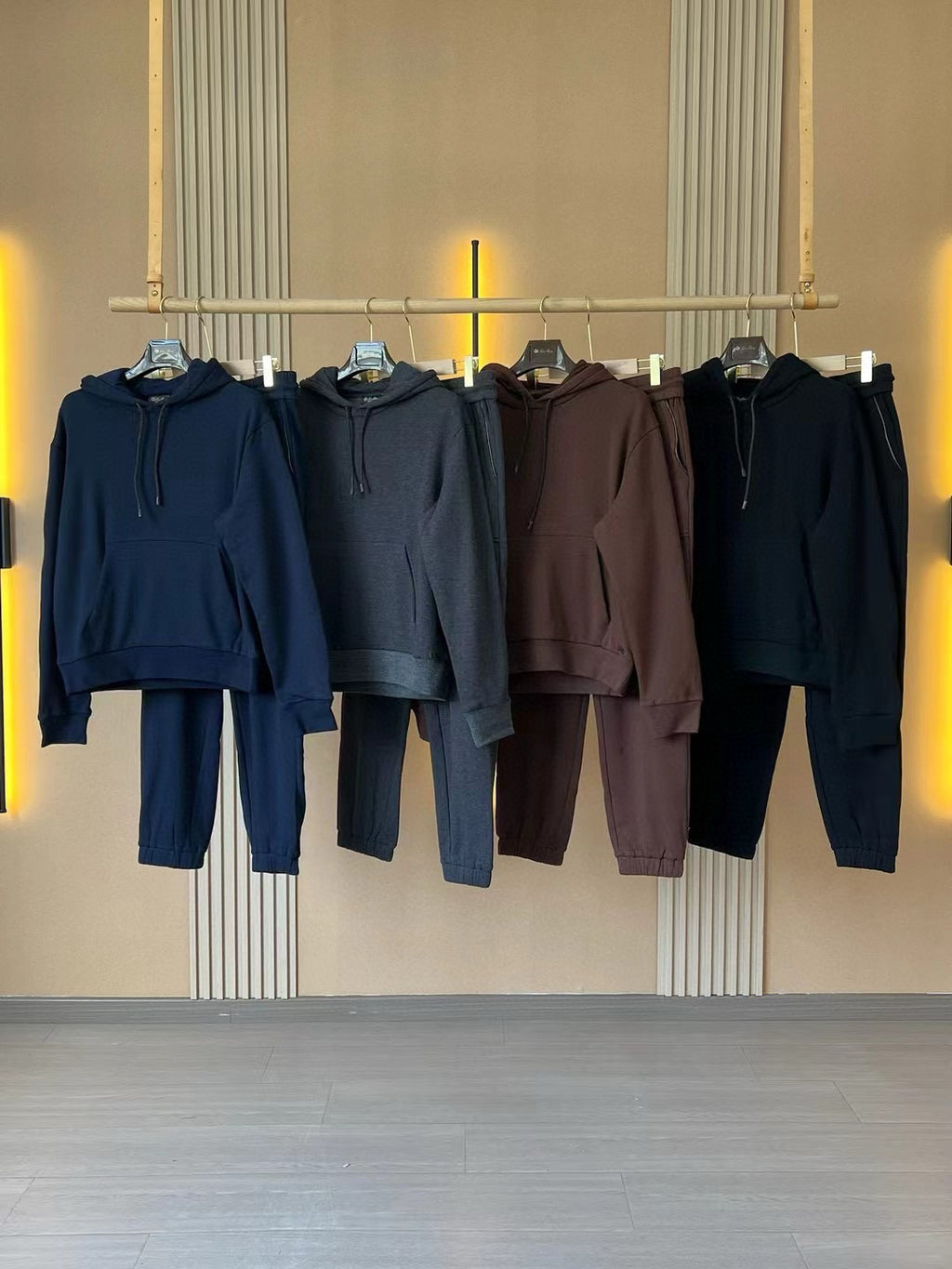 Loro Piana Men's Autumn And Winter Solid Color Hooded Long Sleeve Sweatshirt Casual Lace-Up Pants Set Ngvp #9216