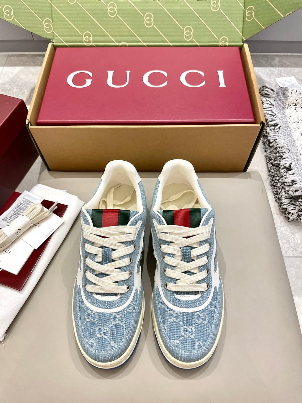 Gucci Re-Web Men's and Women's Alphabet Print Colorblock Leather Low Top Lace Up Casual Sneakers Shoes #77687