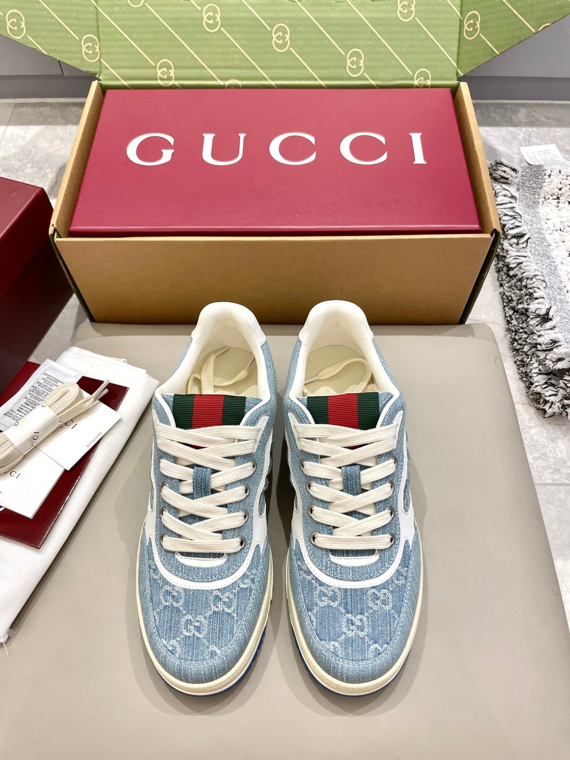 Gucci Re-Web Men's and Women's Alphabet Print Colorblock Leather Low Top Lace Up Casual Sneakers Shoes #77687