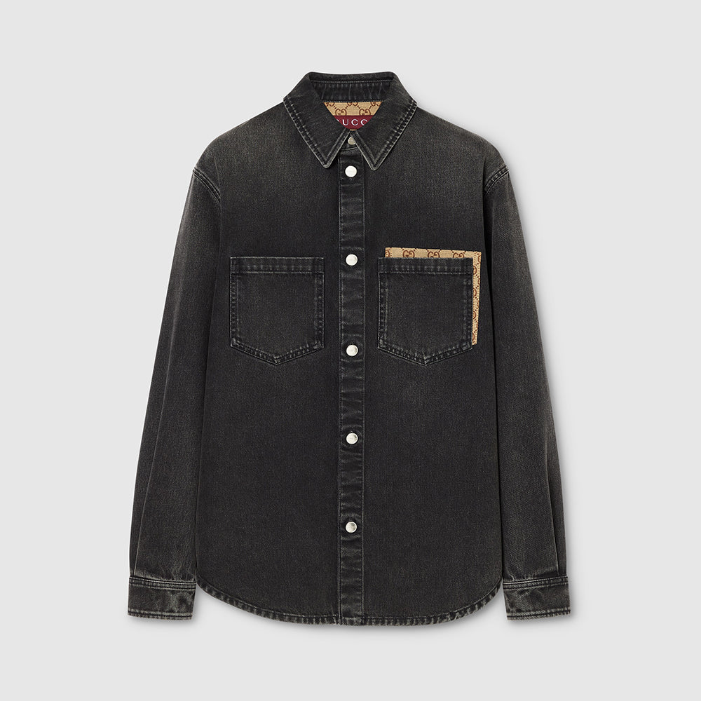 Gucci Washed Cotton Denim Shirt Pants in Black #336977
