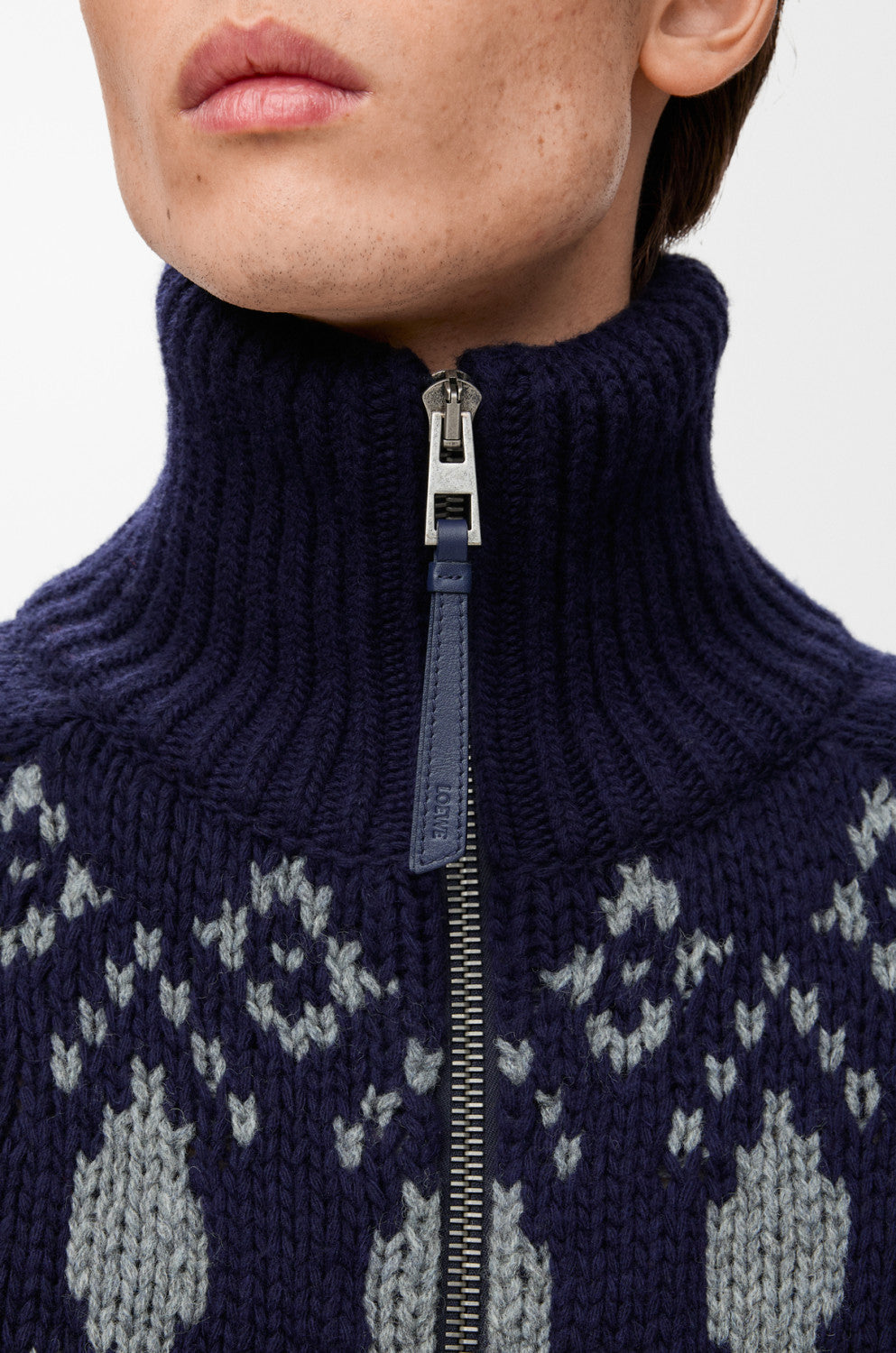 LOEWE Zip-up cardigan wool Blue #335456
