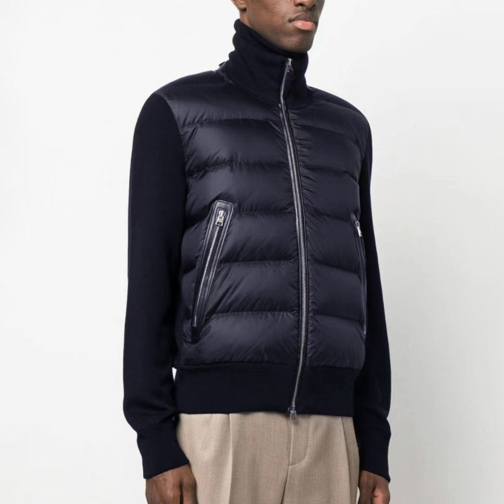Tom Ford Men's Winter Knit Patchwork Down Zipper Jacket Nylon Fown Front Merino Blouson #97213