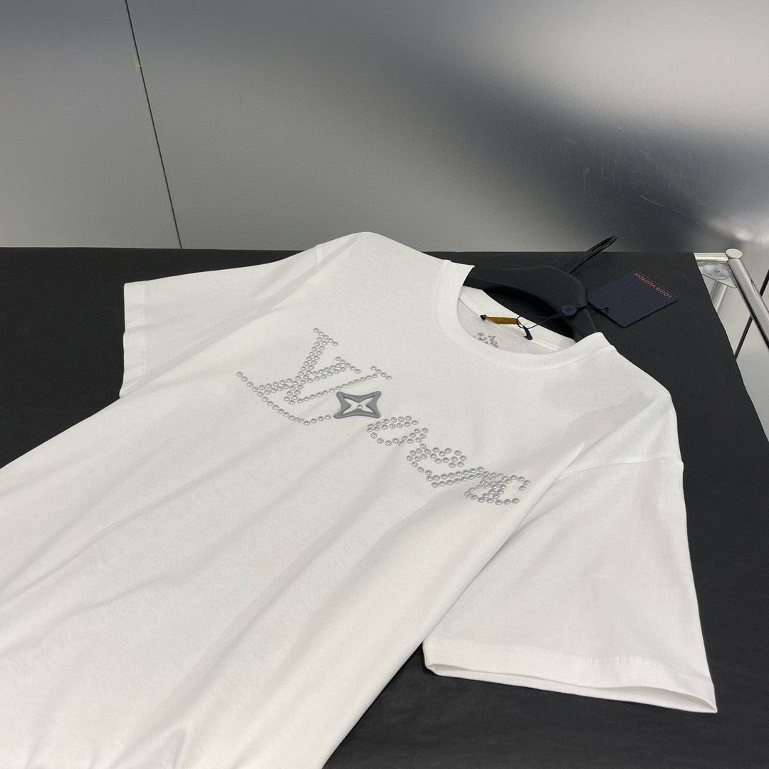 Louis Vuitton Men's Summer Cotton Hot Drill Logo Solid Color Round Neck Short Sleeve T-Shirt #98147