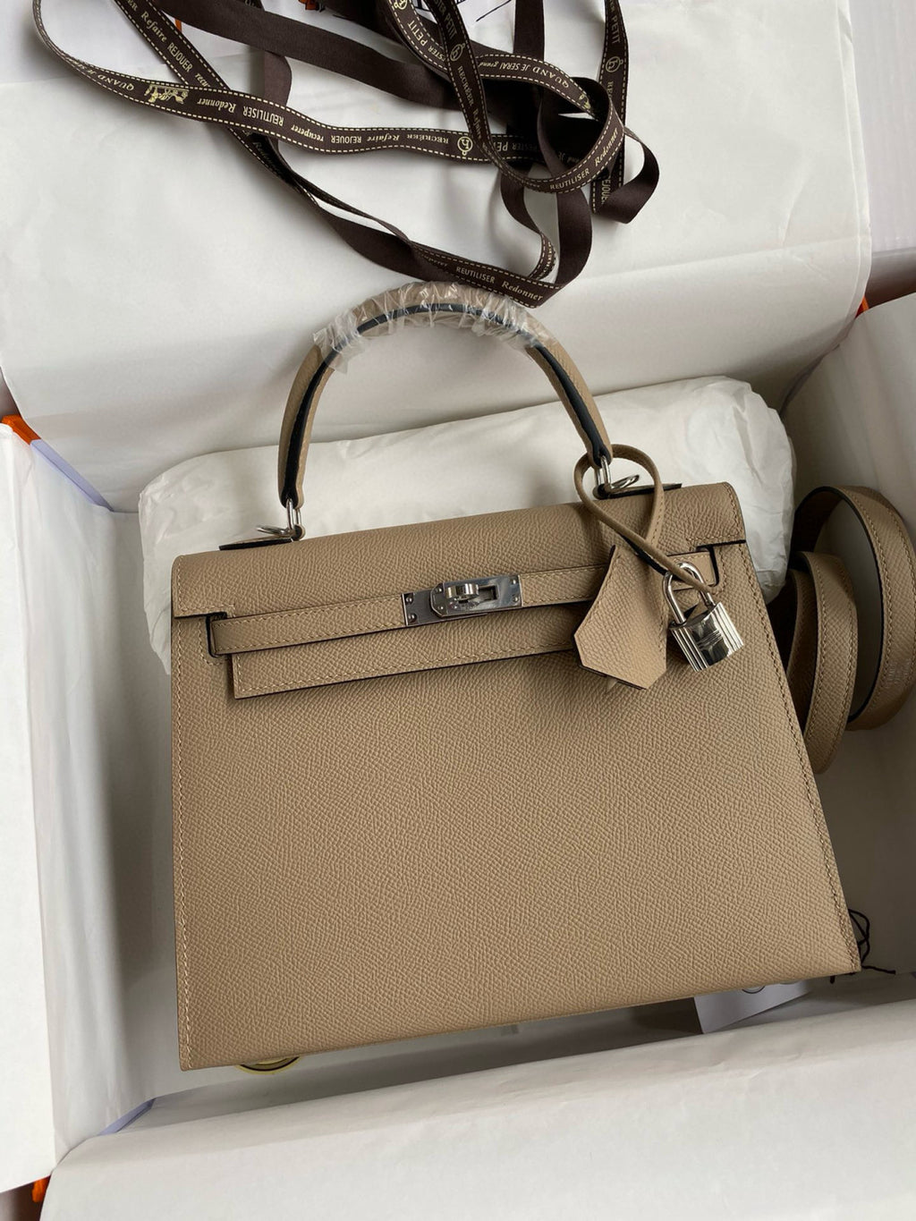 Hermes Kelly 25cm/28cm/32cm Epsom Original Leather Top-Grade Leather Handbag Bag Handcrafted Leather Bag From The Original Factory's Premium Custom Collection #194844