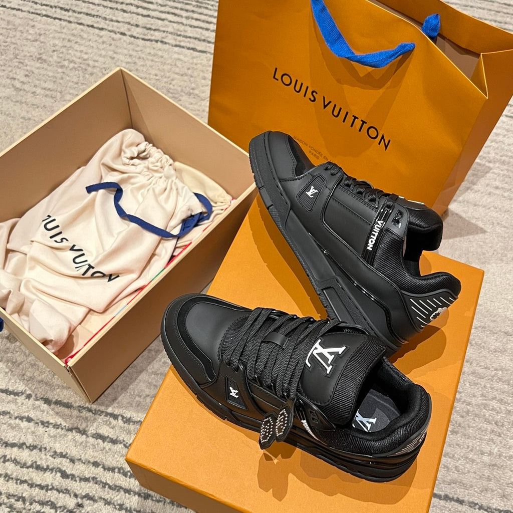 Louis Vuitton LV TRAINER Men's And Women's Classic Fashion Casual Cowhide Round Toe Lace Up Low Top Sneakers Shoes #78219