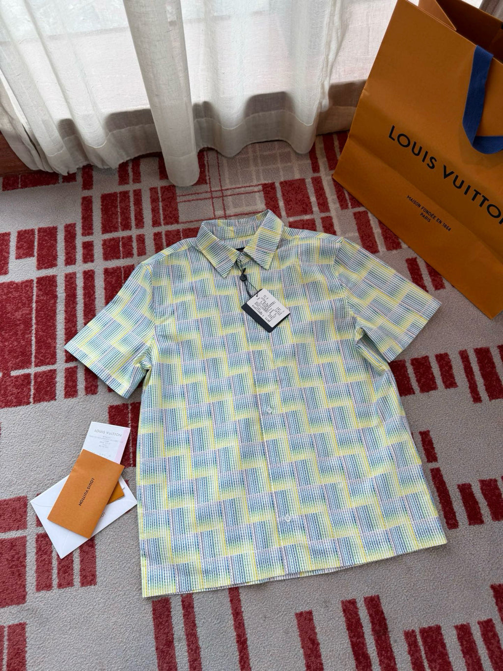 Louis Vuitton Men's Summer Rainbow Letter Print Single Breasted Short Sleeve Shirt #76439