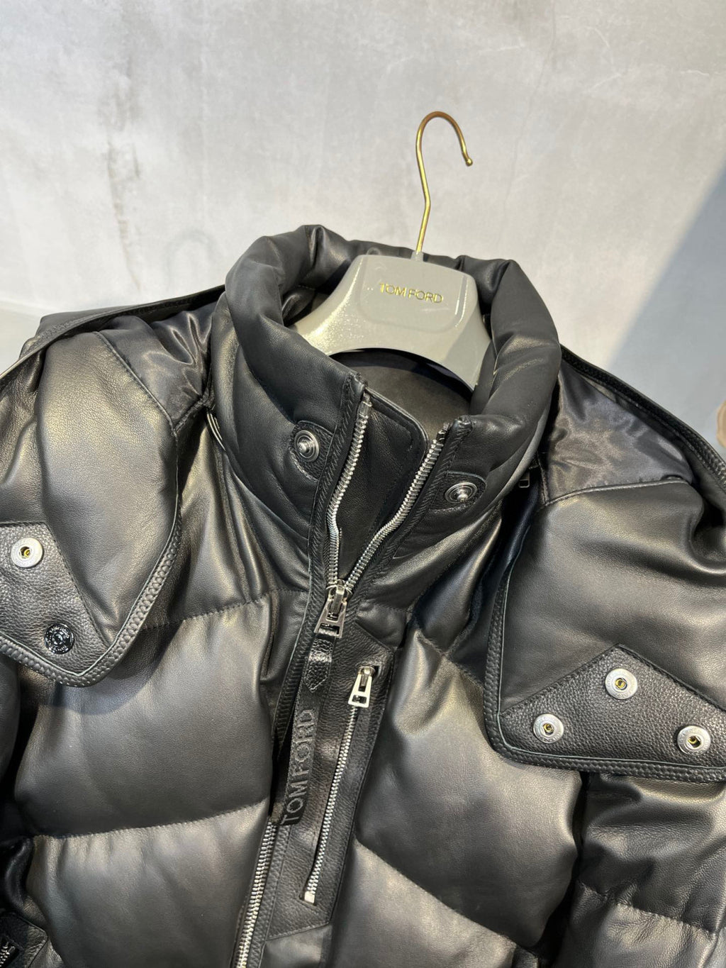 Tom Ford Black Leather Puffer Down Jacket Ngvp #6555