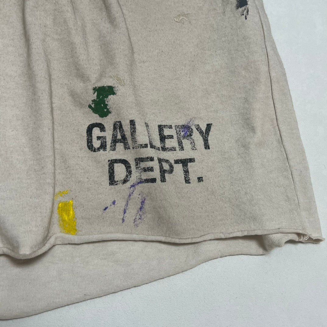 Gallery Dept Men's Summer Splash Pattern Letter Print Cotton Stretch Waist Tie Casual Shorts #77189