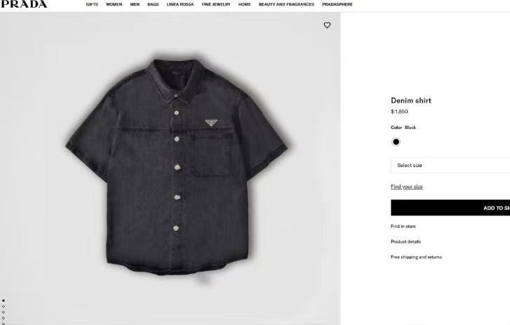 Prada Men's Early Autumn Men's Women's Lycra Denim Shirt. Triangle Logo Vintage Gray Short Sleeve Lapel Shirt Polo T-shirt  #81617