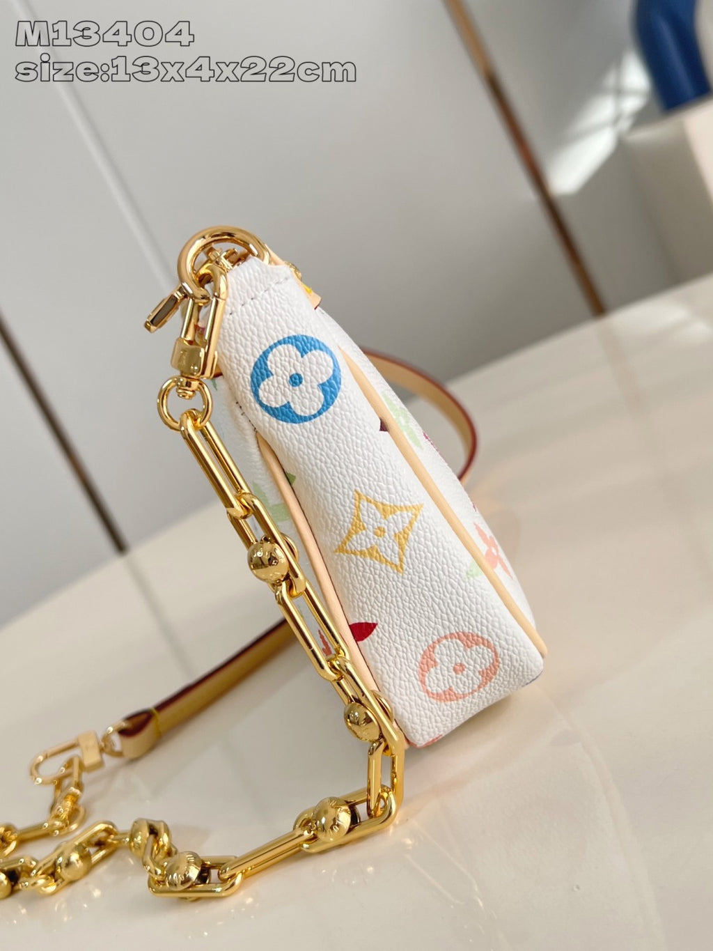 Louis Vuitton Pochette Accessoires Women's Detachable Chain Colorful Printed Zipper Closure Coated Canvas Single Shoulder Slanting Clutch Bag Bags #75243