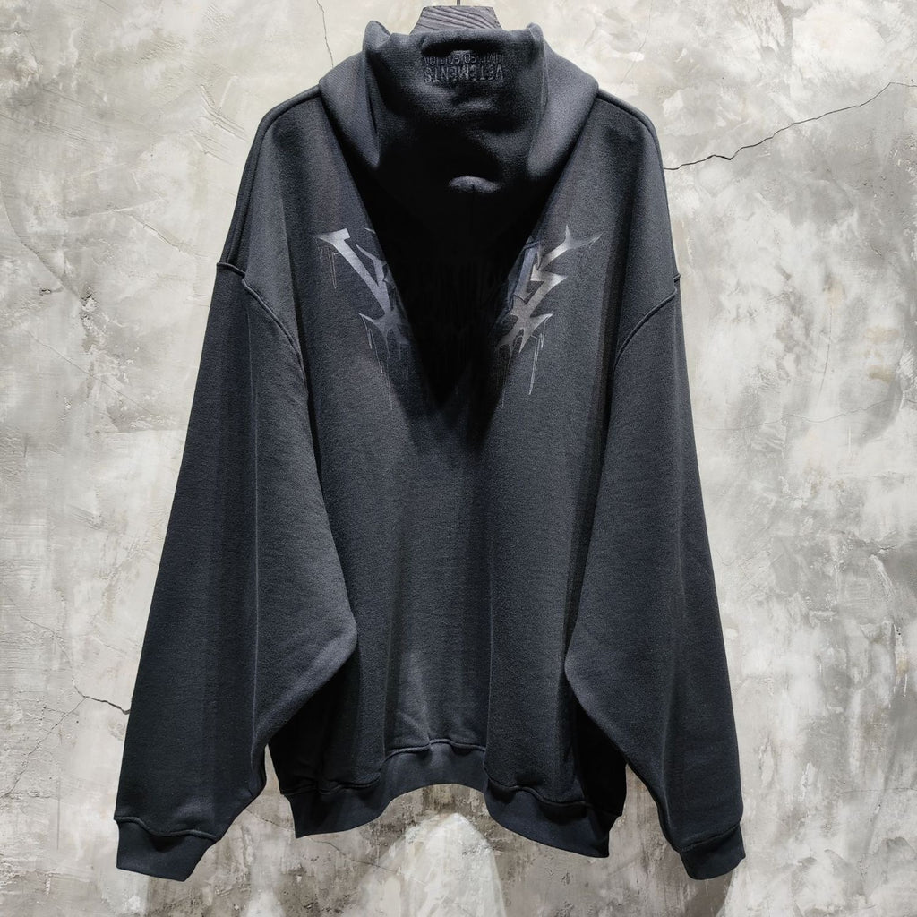 Vetements Men's High Street Skull Print Punk Hip Hop Black Sweatshirt Spring Autumn Fashion Casual Hooded Drawstring Sweatshirt Top Ngvp #9862