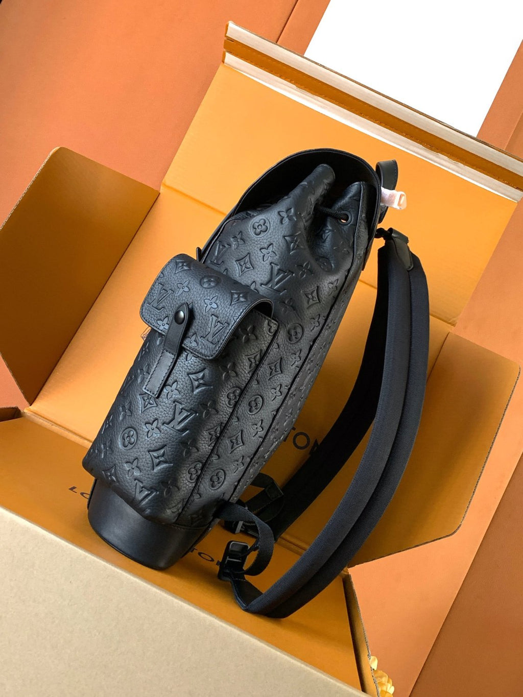 Louis Vuitton Christopher Men's Black Dark Logo Printed Drawstring Flap Closure Cowhide Leather Backpack Shoulder Bag Bags #77954