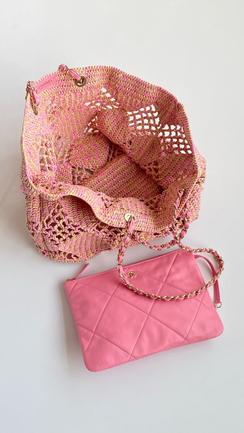 Chanel Women's CoCo Beach Collection Raffia Woven Shopper Colorblocking Large Small Tote Bag Bags AS4714-B15546-NW425 #81287
