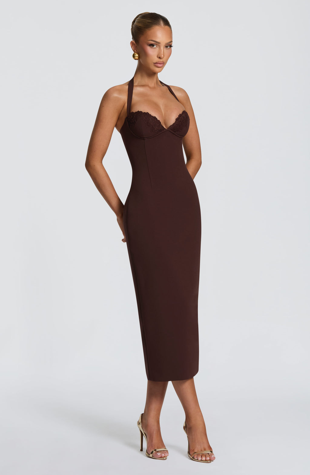 Cassia Midi Dress - Plum Brown