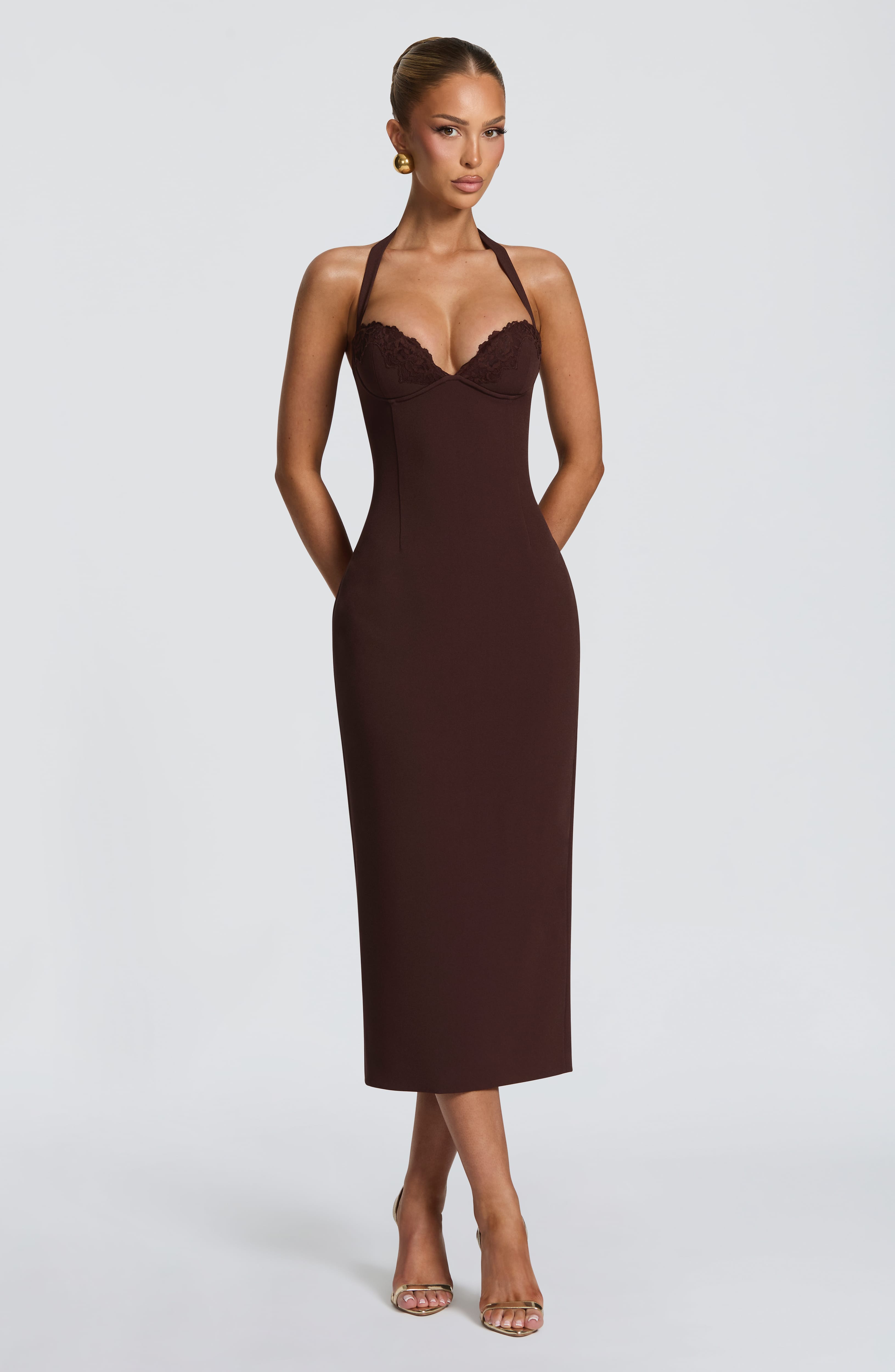 Cassia Midi Dress - Plum Brown