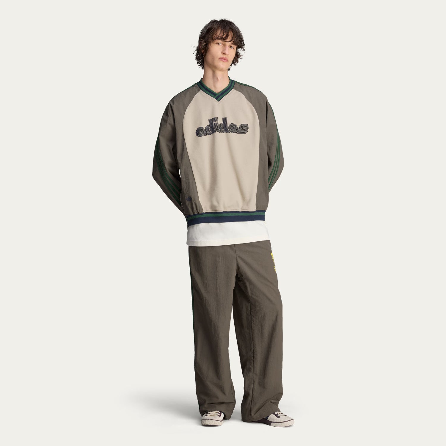 Adidas x Brain Dead Men's Spring/Summer Autumn Retro Color Contrasting Sports V-neck Hoodie Logo Long Sleeve Sweatshirt #81714