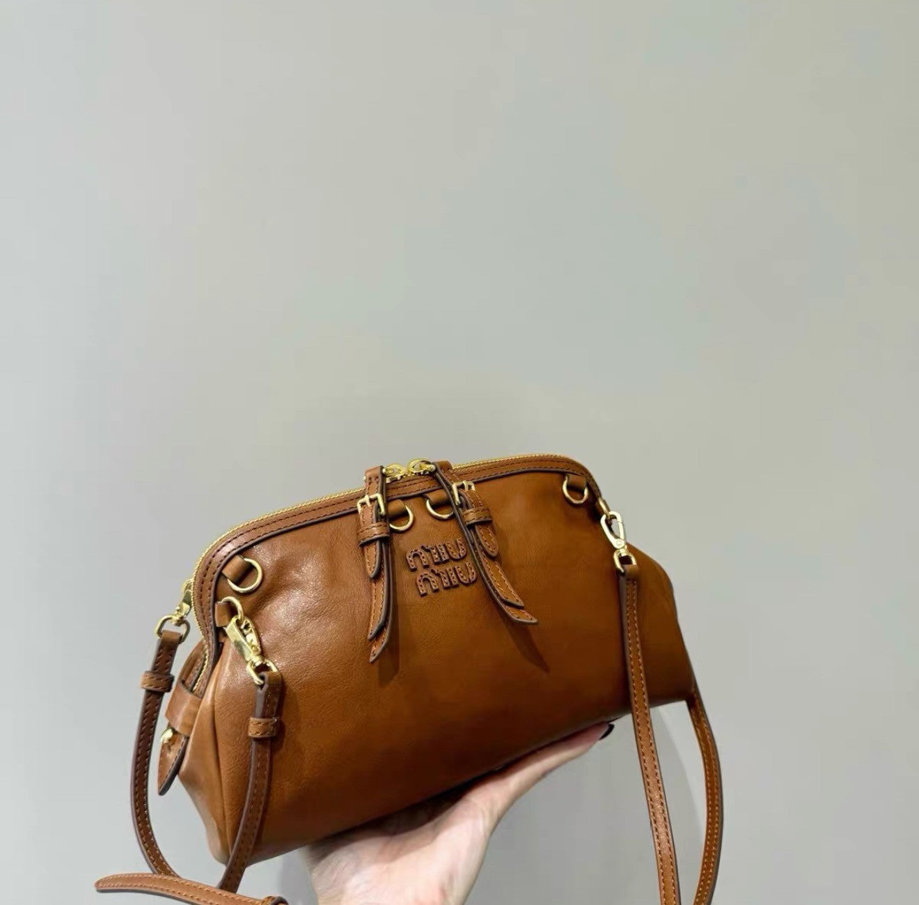 MiuMiu Women's Caprice Calfskin Small Backpack Shoulder Bag Fashionable Brown Clutch Retro Brown 5BF131 #194801