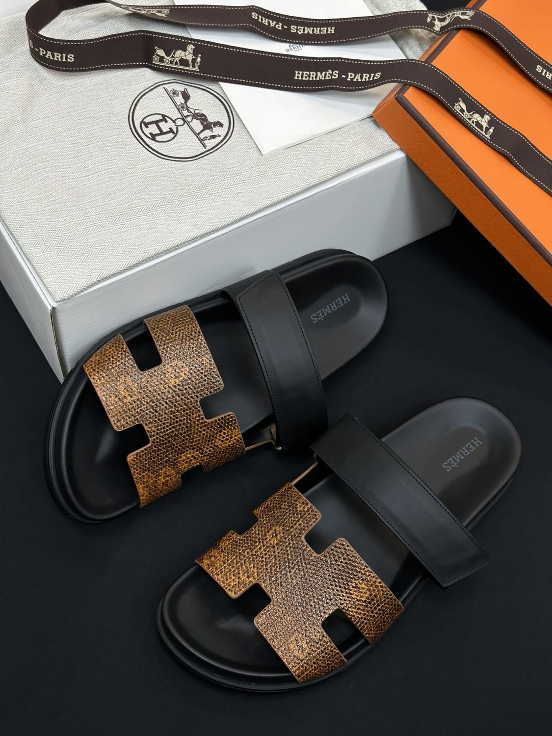 Hermes Men's Women's Simple Comfortable Velcro Casual Leather Sandals Slippers Shoes #76396