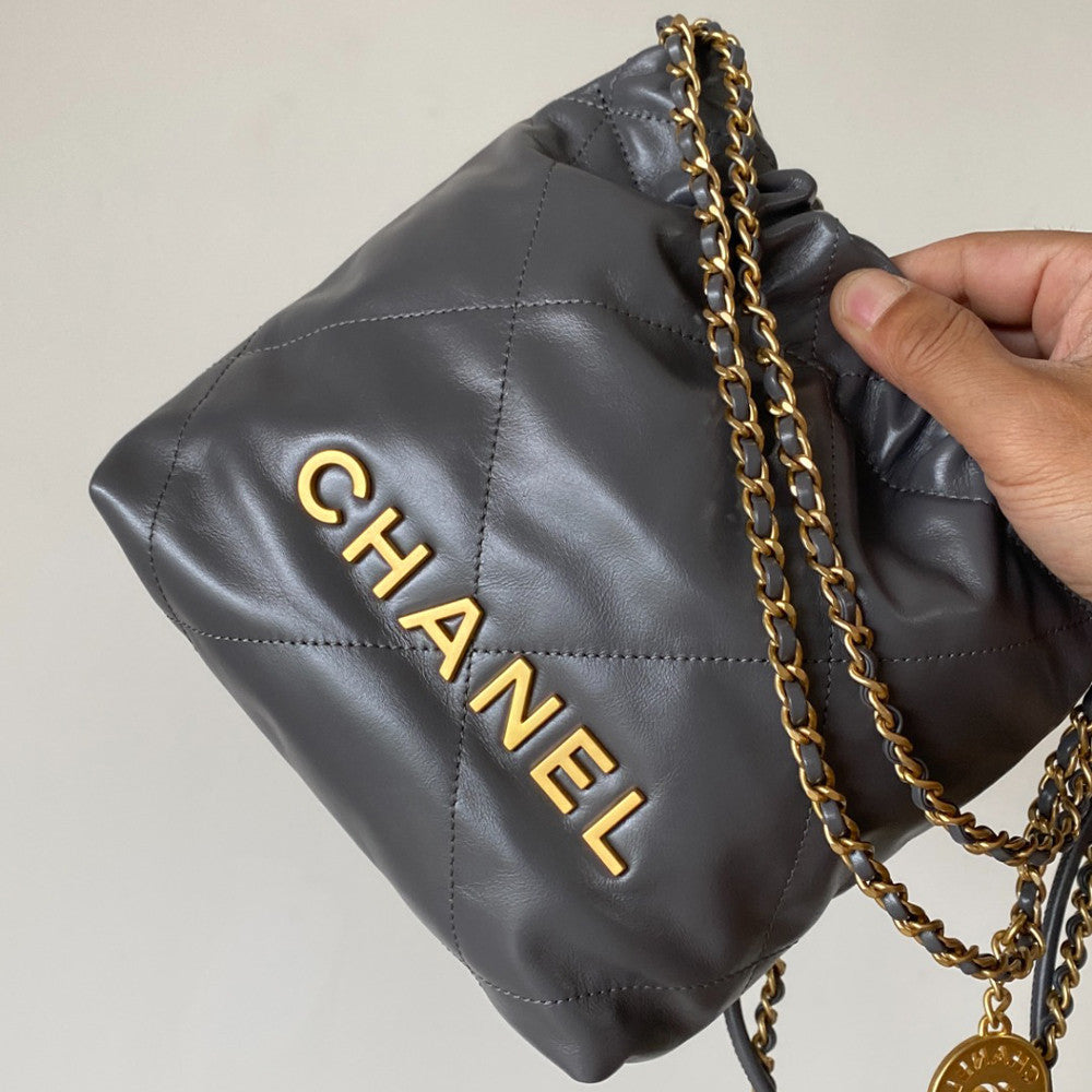 Chanel 22 Bag Mini Bags 18 X 20 X 6.5 CM Collection Link Suede Rivet Style Antique Silver Buckle Italian Bonaudo Suede Calfskin Apricot Silver Buckle Women's Luxury Chain-strap Tote Bag Bags Metallic-colored Leather Tends To Fade Easily  #193540