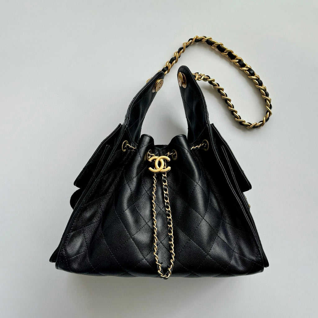 Chanel Women's Classic Double C Logo Solid Color Cowhide & Leather Tote Shoulder Bag Bags #75835