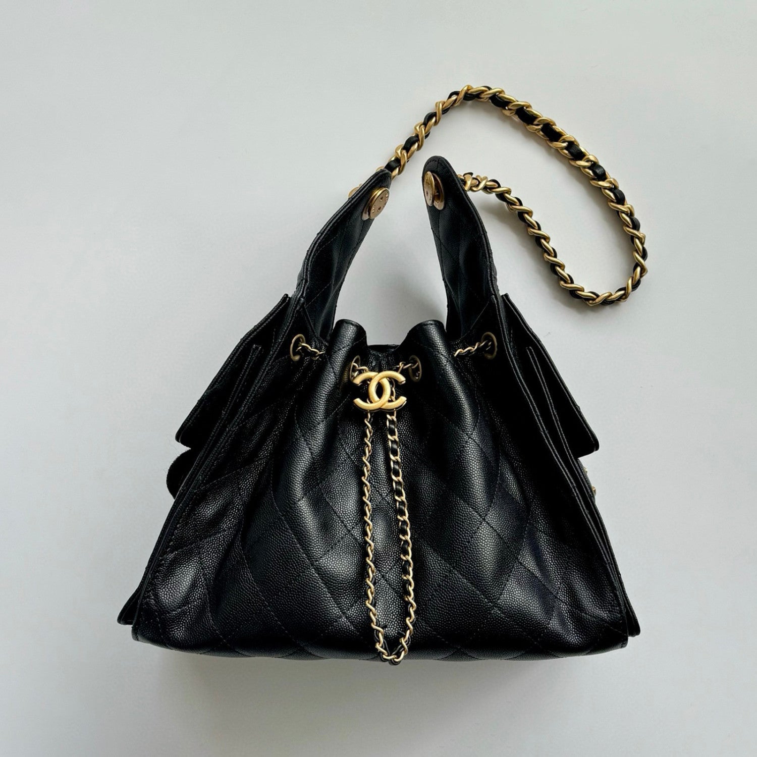 Chanel Women's Classic Double C Logo Solid Color Cowhide & Leather Tote Shoulder Bag Bags #75835