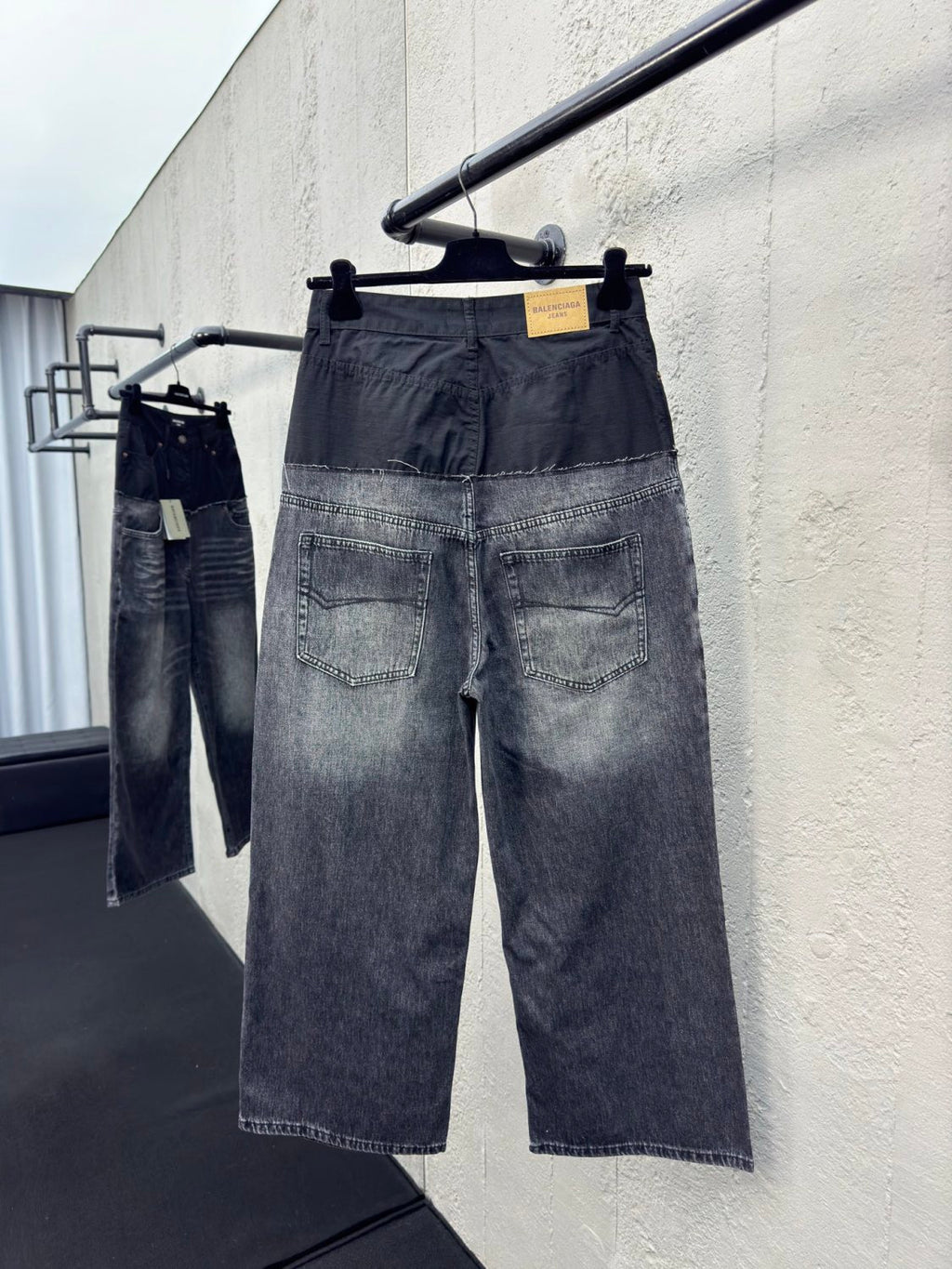 Balenciaga Men's And Women's Spring And Fall Solid Color Splicing Effect Button Loose Fit Jeans Pants #75497