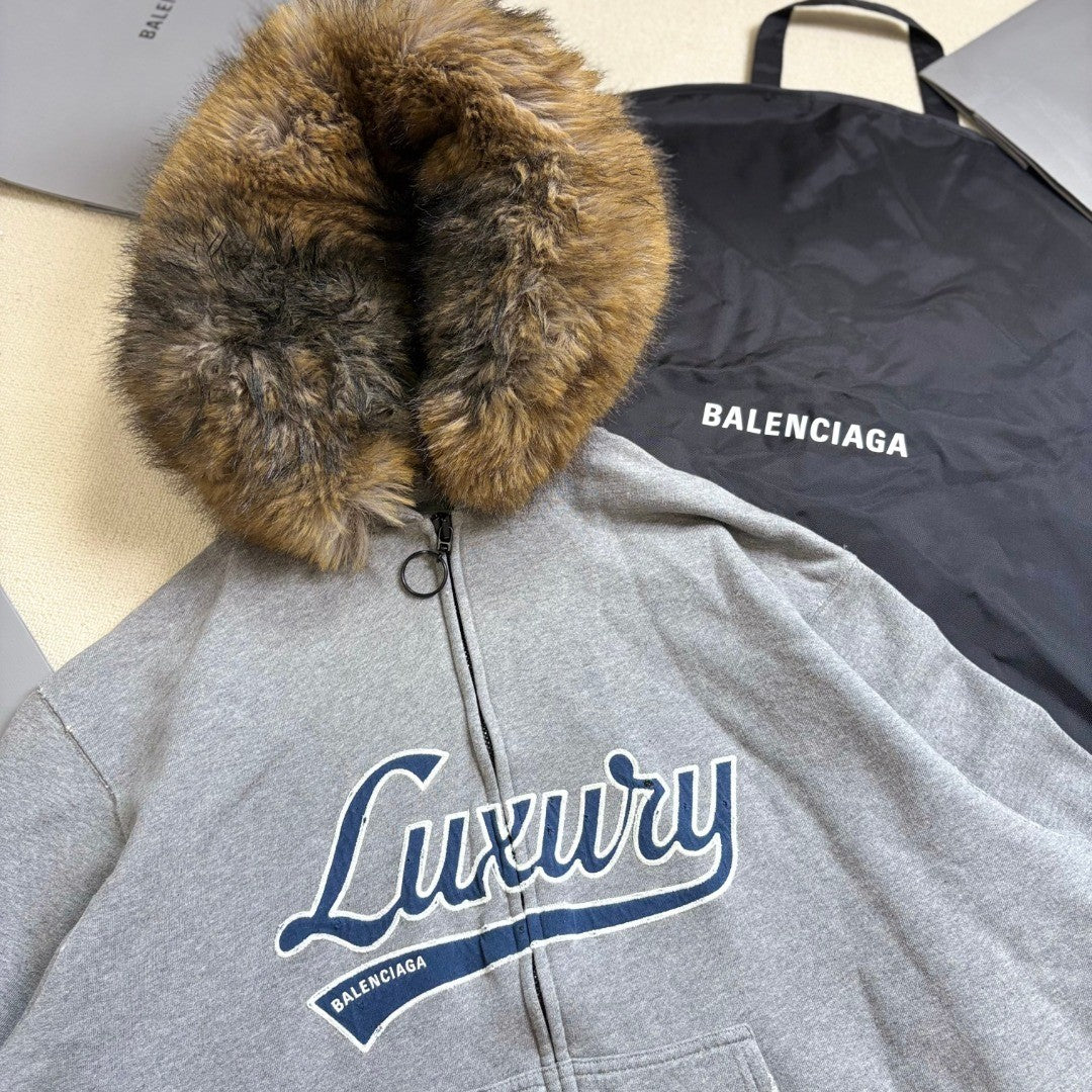 Balenciaga LUXURY SCRIPT Men's And Women's Fall/Winter Fashion Casual Solid-Color Hooded Zipper Drop Shoulder Oversized Long Sleeve Jacket #78933