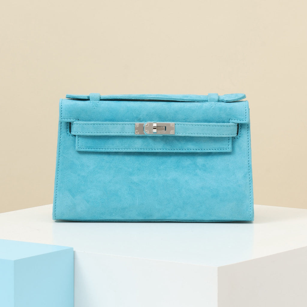 Hermes Women's Classic Solid Color Suede Kelly Bag With Silver Buckle Handbag Tote Bag Bags #78955