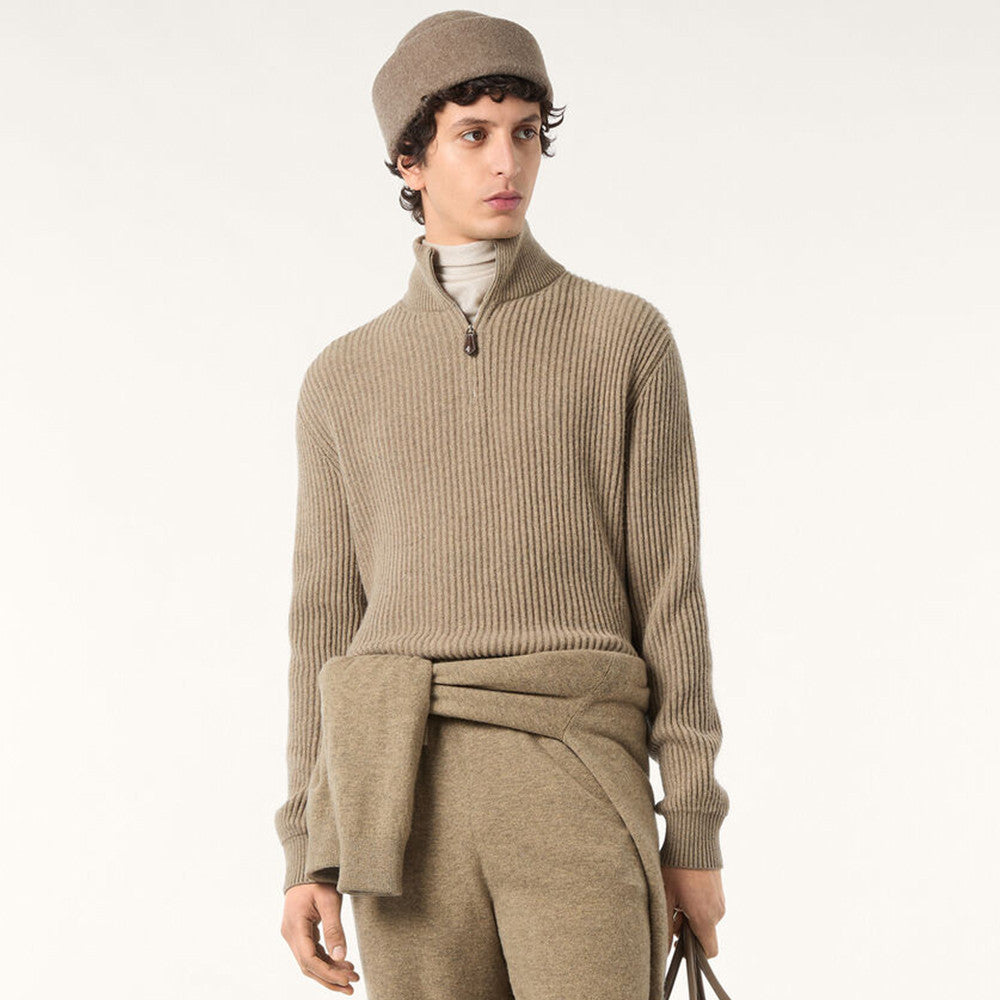 Loro Piana Plane Tree Men's Sweater Ribbed Turtleneck Half-zip Pullover Long-sleeved Cashmere Sweater #332989