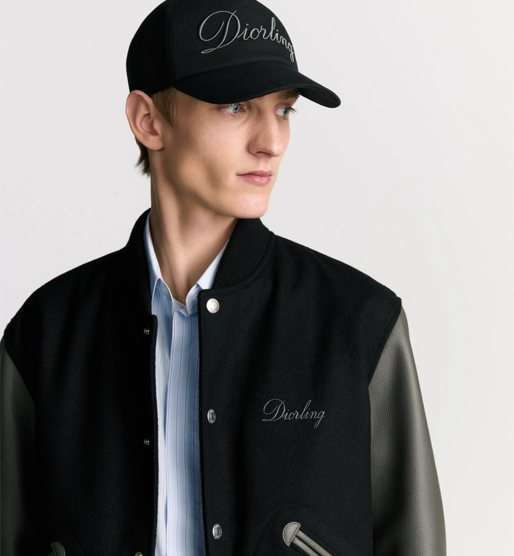 Dior Men's Spring/Fall Casual Fashion Crew Neck Single-Button Wool Tweed Jacket Leather Baseball Jacket #78774