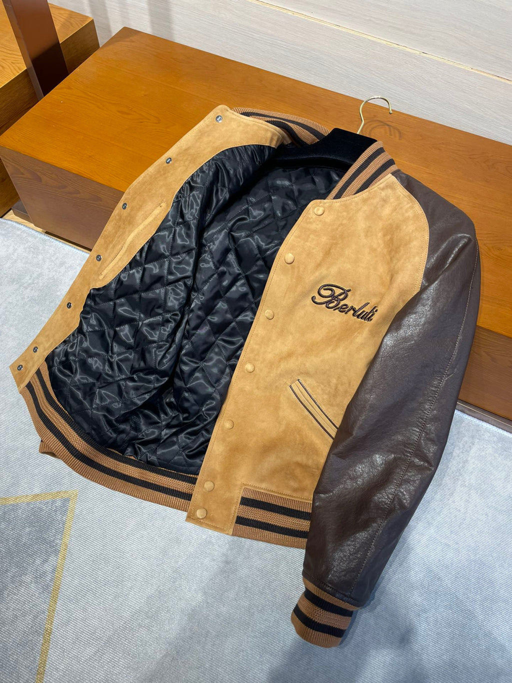 Berluti Suede Leather Patchwork Varsity Jacket #96481
