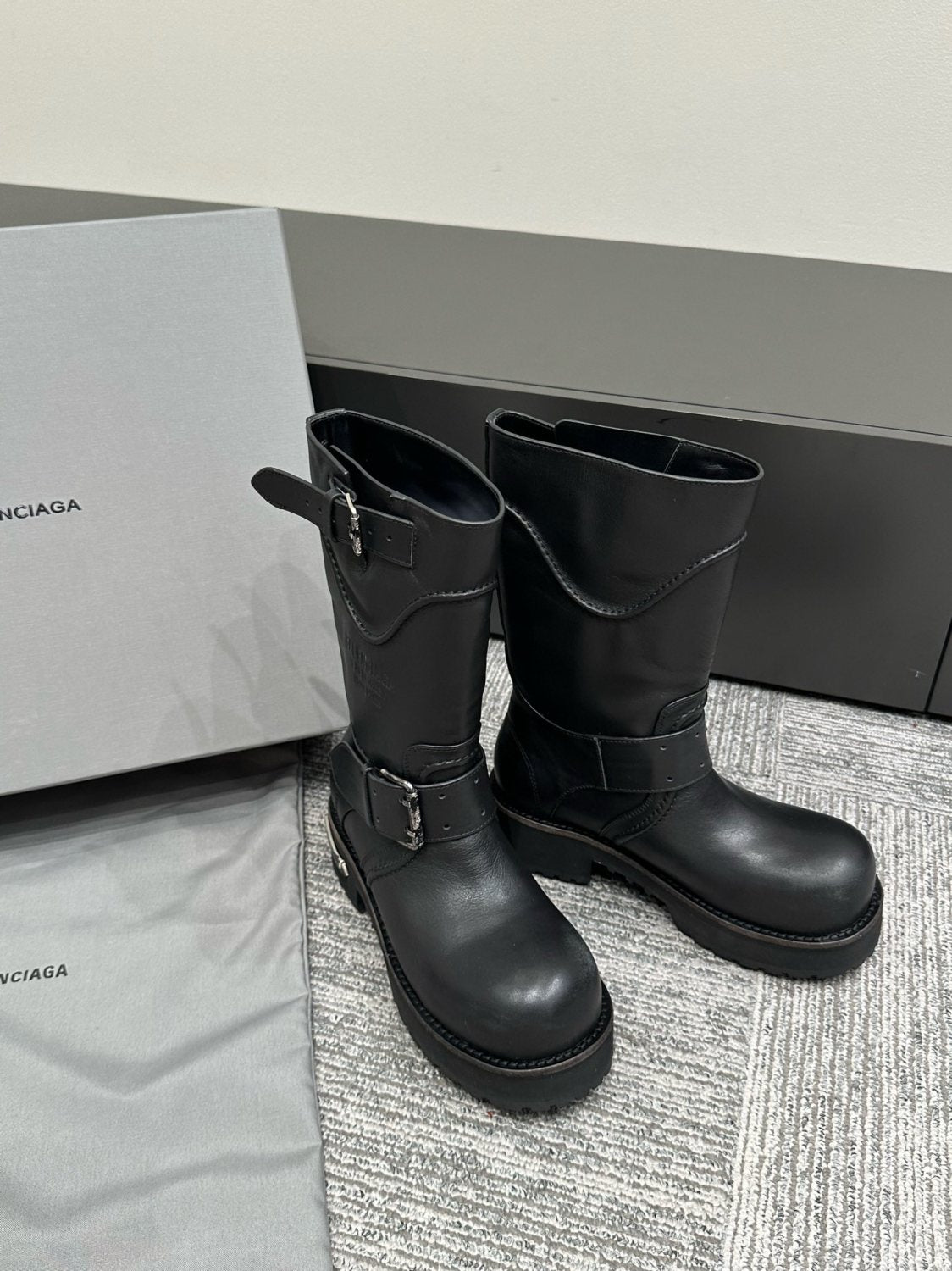 Balenciaga Women's Four Seasons Solid Color Grained Cowhide Tall Martin Boots Shoes #76679