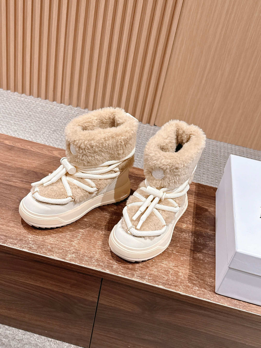 Moncler Light Beige Moncler Altive Mid Teddy Snow Boots #334369