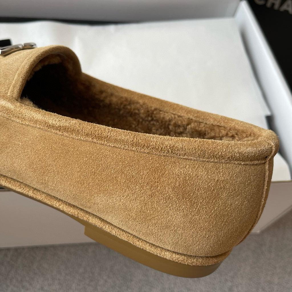Chanel Women's Fall/Winter Logo Suede Solid-Color Round-Toe Low-Top Loafers Casual Flats Shoes #81589