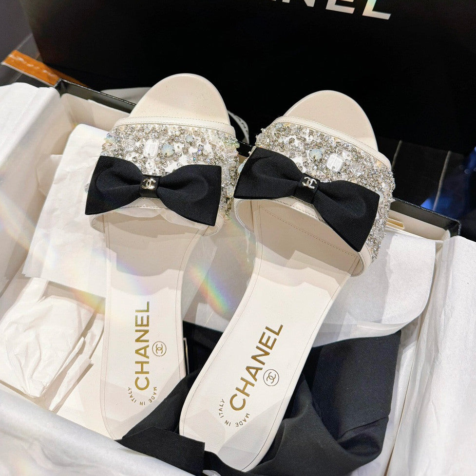 Chanel Women's Spring/Summer Fashion Casual Toe Exposed Flat Heeled Bow Logo Diamond Mary Jane Shoes #78229