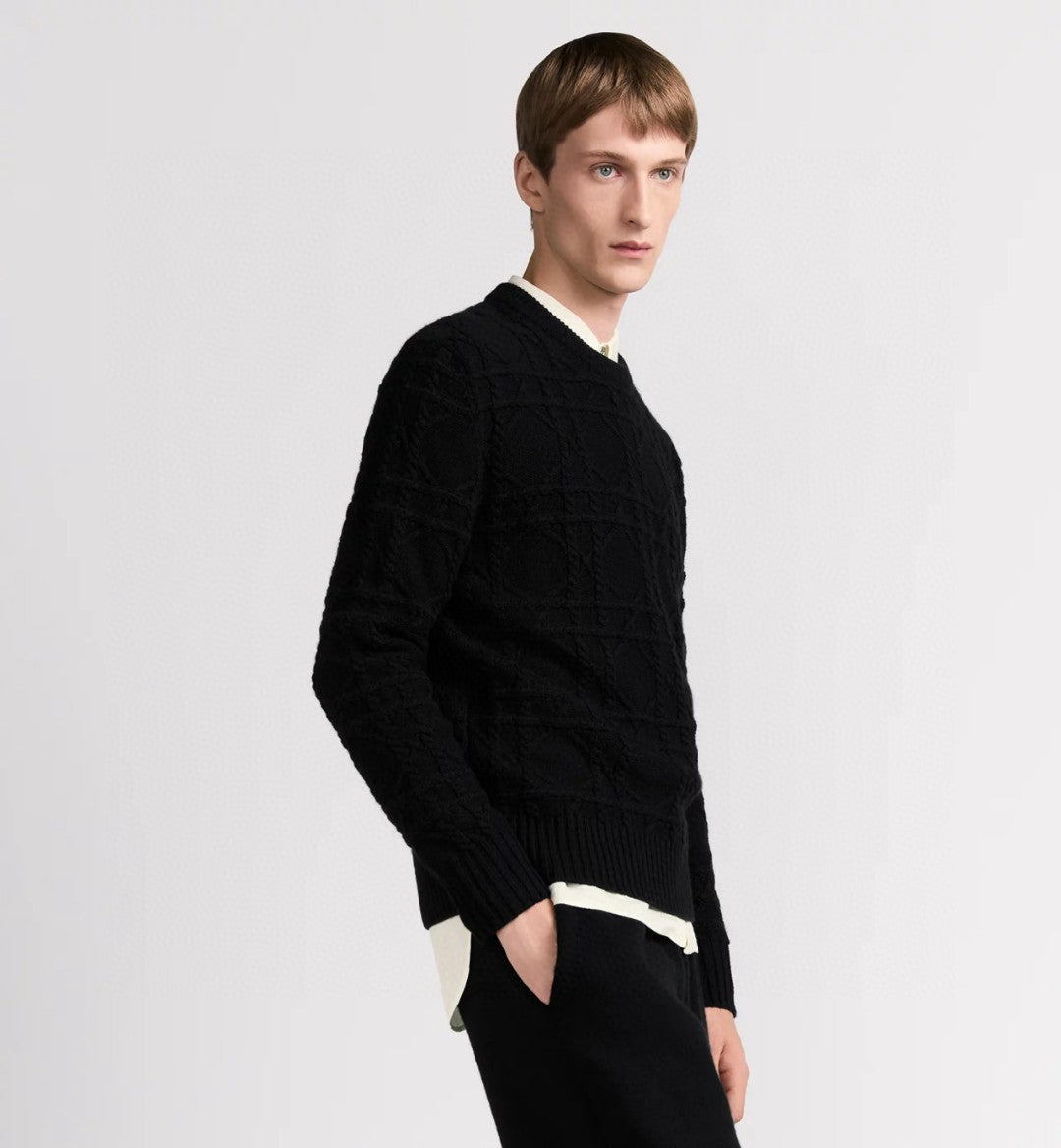 Dior Men's Spring and Autumn Solid Color Printed Ribbed Crew Neck Knit Sweater #75185