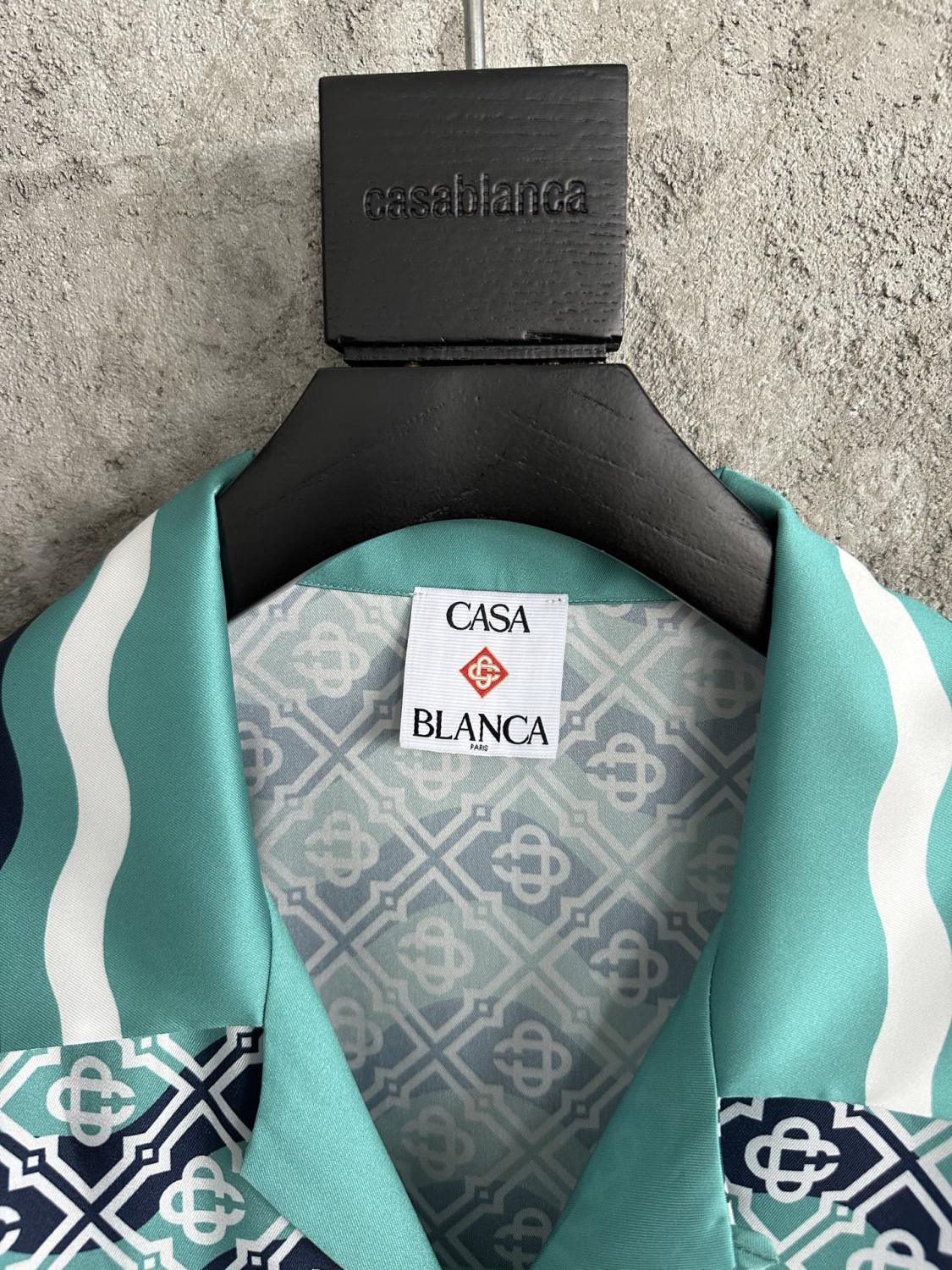 Casablanca Men's and Women's Fashion Casual Full Print Logo Silk Long Sleeve Shirt Elastic Drawstring Waist Full Print Logo Silk Long Pants Suit Set #78594