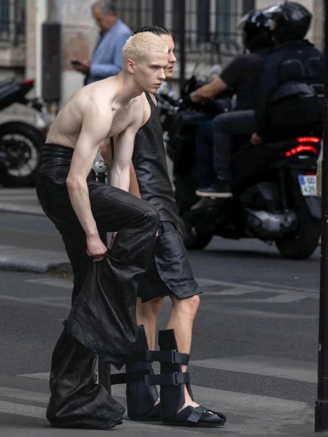 Rick Owens Men's Women's Four Seasons Solid Color Waxed High Waist Wide Leg Pants Casual Denim Flare Pants Ngvp #9666