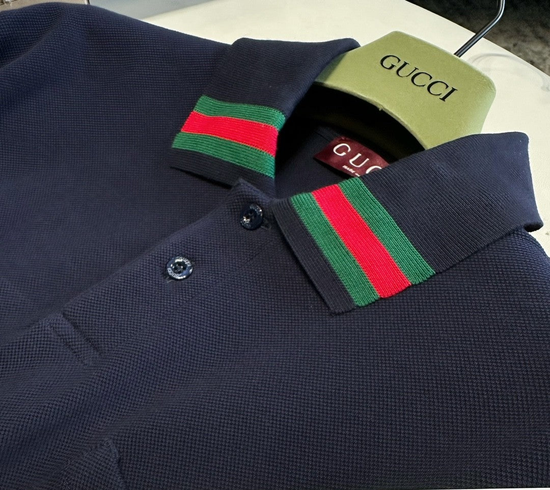 Gucci Men's Summer Solid Color Cotton Short Sleeve With Mesh Fit Casual Polo Shirt #71461