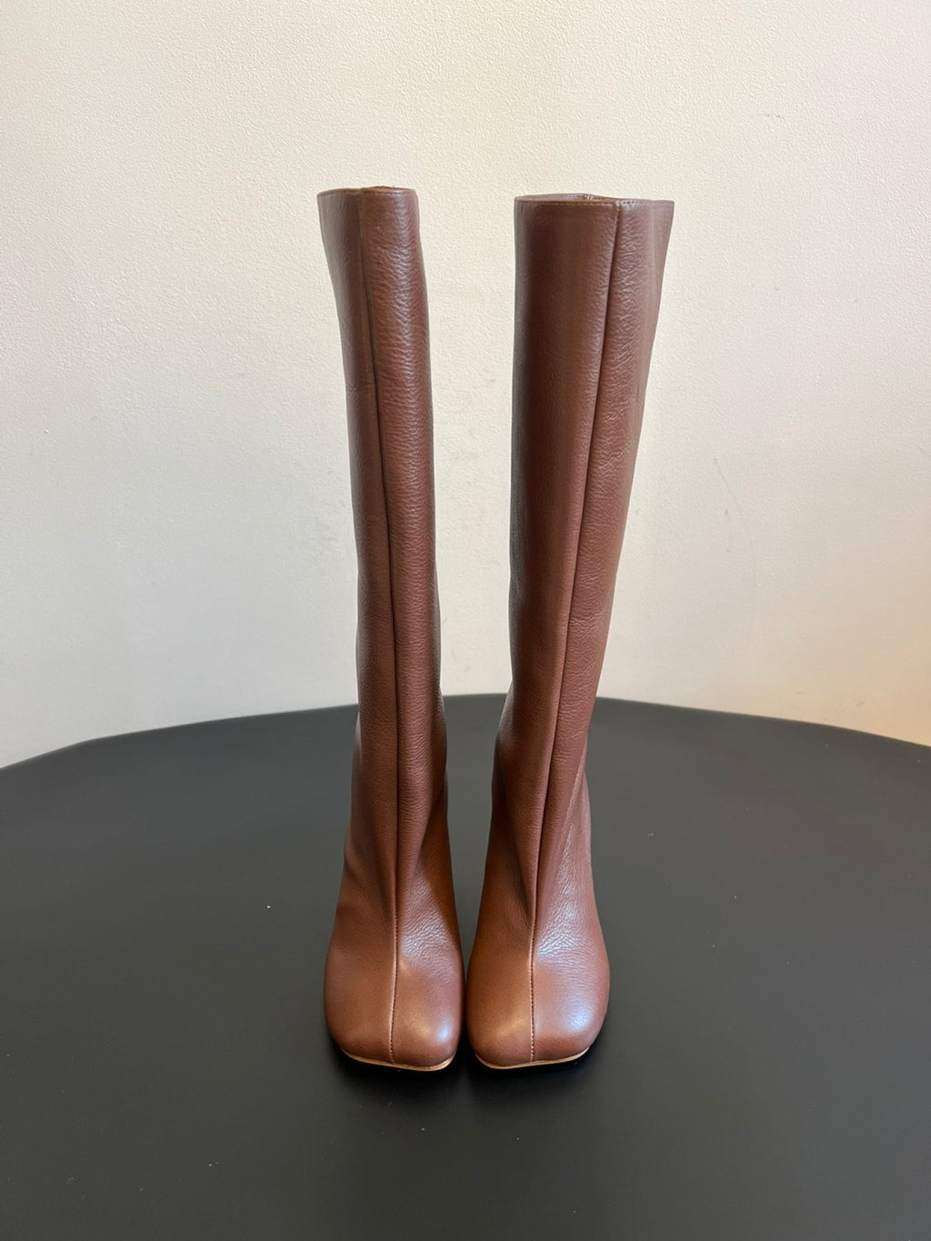 Maison Margiela Women's Fall/Winter Fashion Classic Leather Square-Toe Sleeve Heeled Long Leather Horseshoe Boots High Boots Shoes#79315
