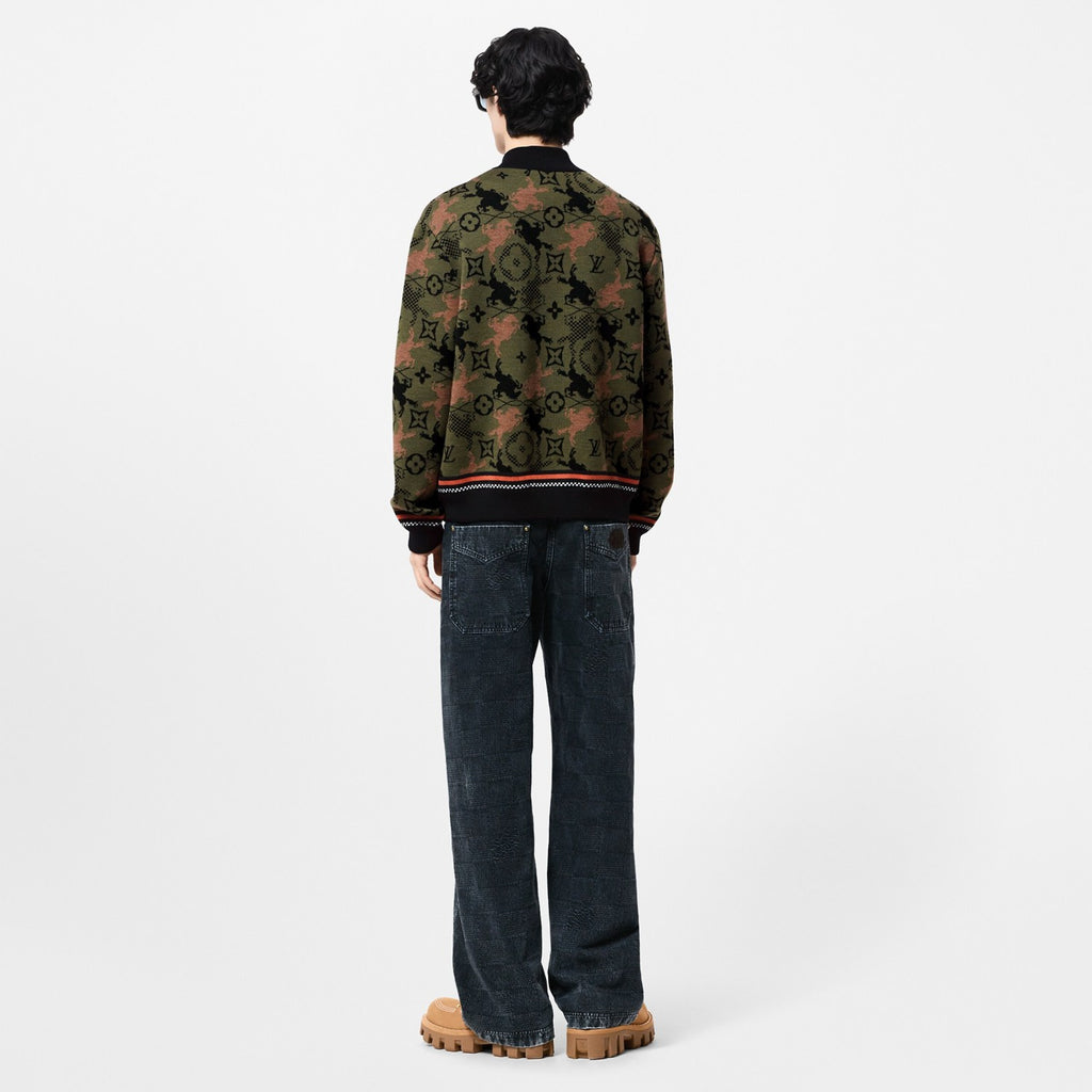 Louis Vuitton Men's Spring Autumn Solid Color Jacquard Pattern Sheep Wool Pilot Knit Long Sleeve Coat Jacket #71534