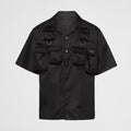 Prada Men's Black Gold Triangle Logo Multi-Pocket Single Breasted Casual Short Sleeve Shirt #98829