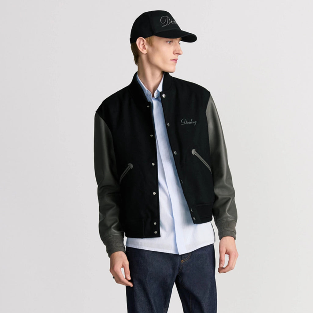 Dior Men's Spring/Fall Casual Fashion Crew Neck Single-Button Wool Tweed Jacket Leather Baseball Jacket #78774