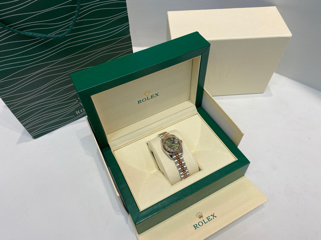 Rolex Women's Log-type Series Automatic Mechanical Movement Water-resistant Diamond-encrusted Green Dial Stainless Steel Bracelet 28mm Watch #77754