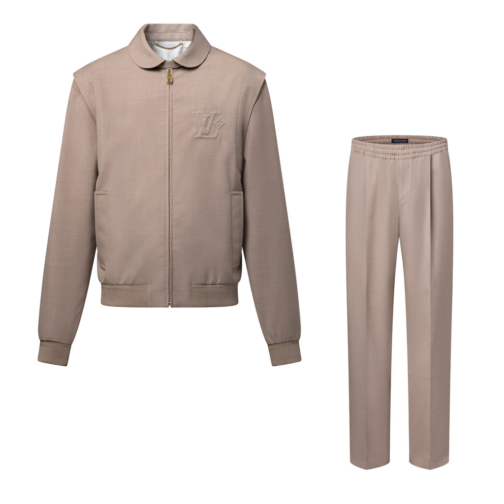 Louis Vuitton Men's Fall/Winter Fashion Casual Solid Color Lapel Zipper Logo Print Flight Jacket Solid Color Casual Elastic Waist Suit Pants Pants Suit Set #78977