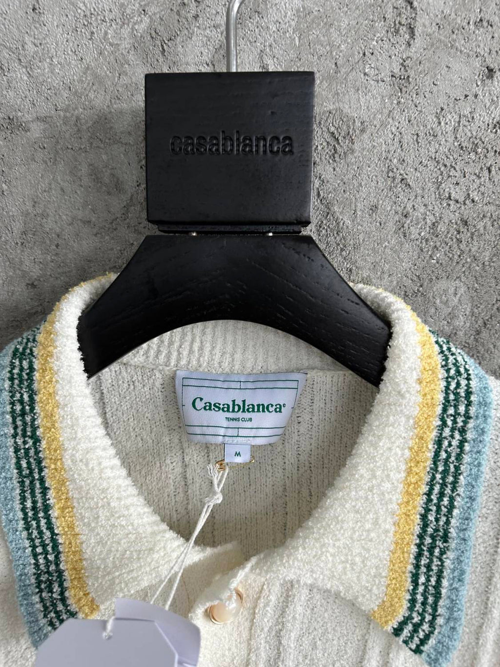 Casablanca Men's Summer White Striped Trim Comfortable Ribbed Knit Short Sleeve Polo T-Shirt #73227